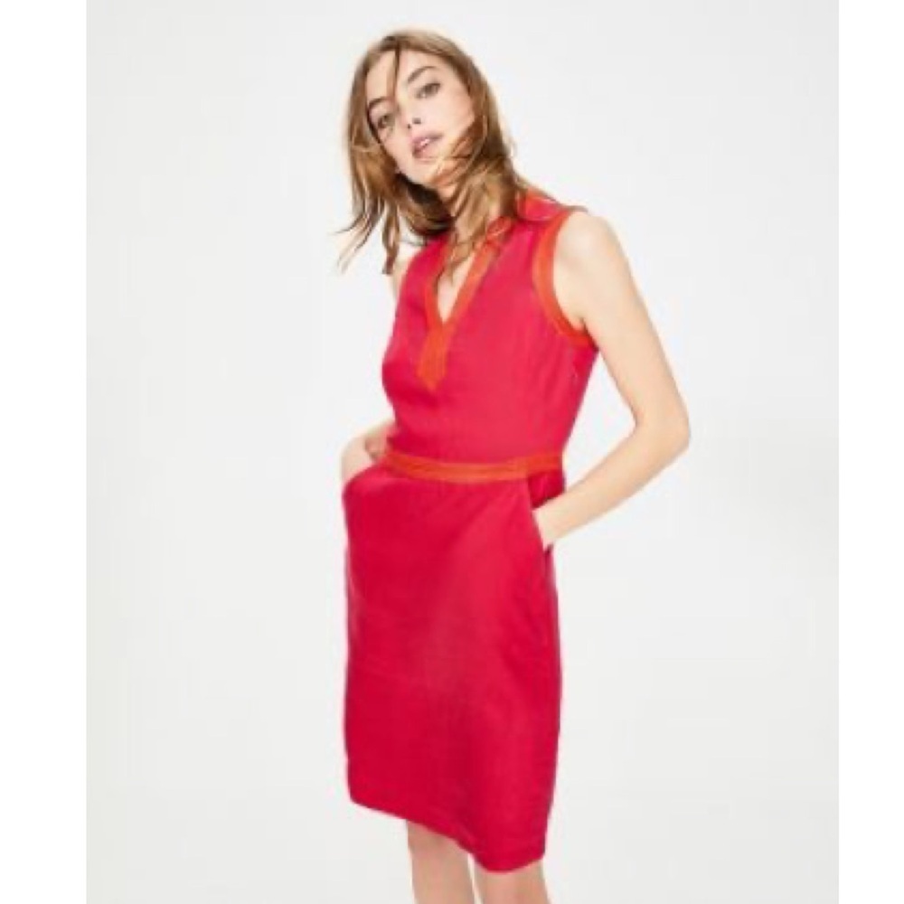 Boden Hot Pink Linen Notch Neck Sleeveless Shift Dress Women’s Size 6 Summer